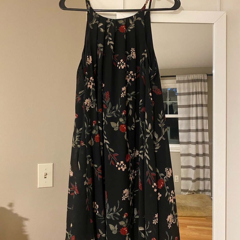 Blue Rain Floral Black Dress